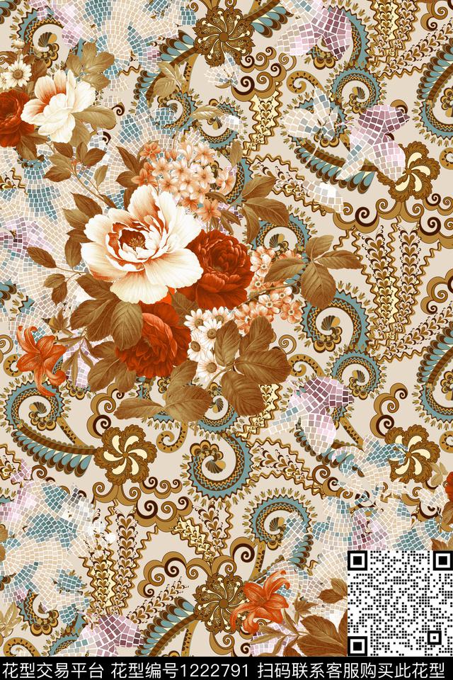 佩斯利花卉民族风数码印花华亿平台下载（图片编号: 1222791） - 瓦栏（Walan）