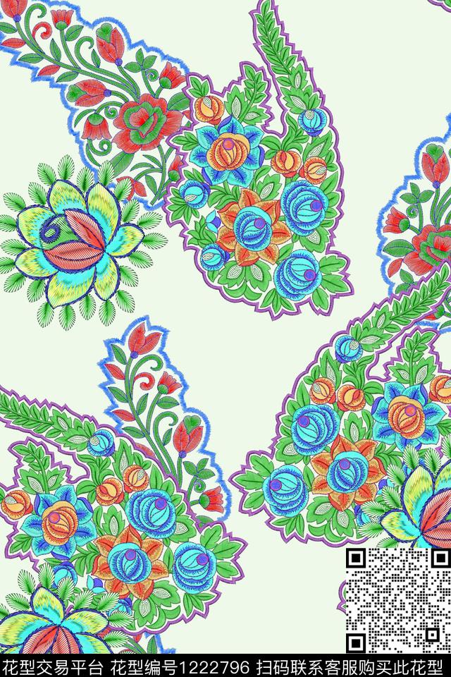 几何花卉佩斯利数码印花华亿平台下载（图片编号: 1222796） - 瓦栏（Walan）