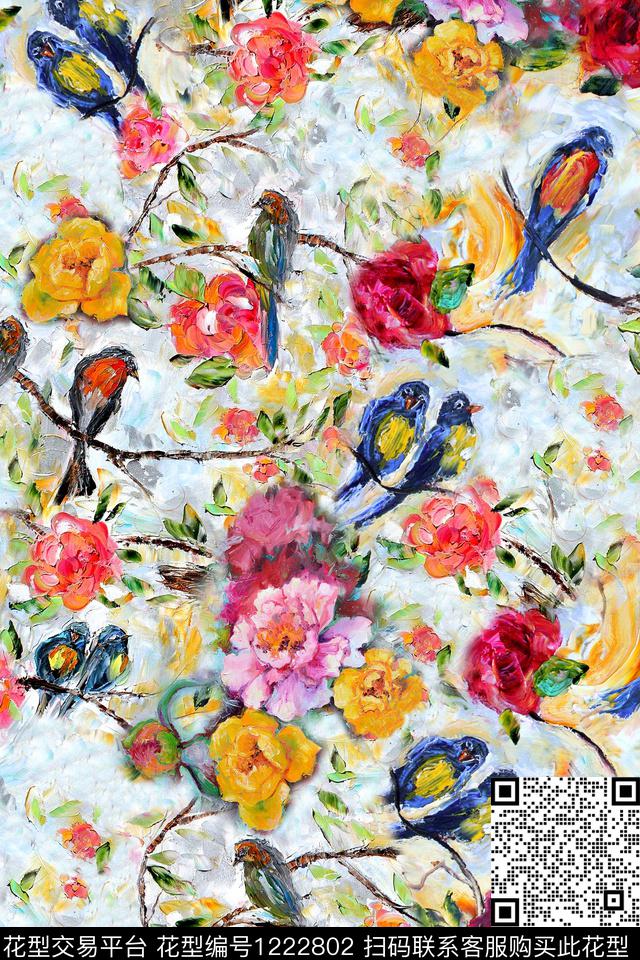 抽象花卉肌理数码印花华亿平台下载（图片编号: 1222802） - 瓦栏（Walan）