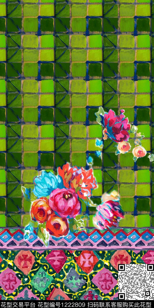 几何花卉民族风数码印花华亿平台下载（图片编号: 1222809） - 瓦栏（Walan）