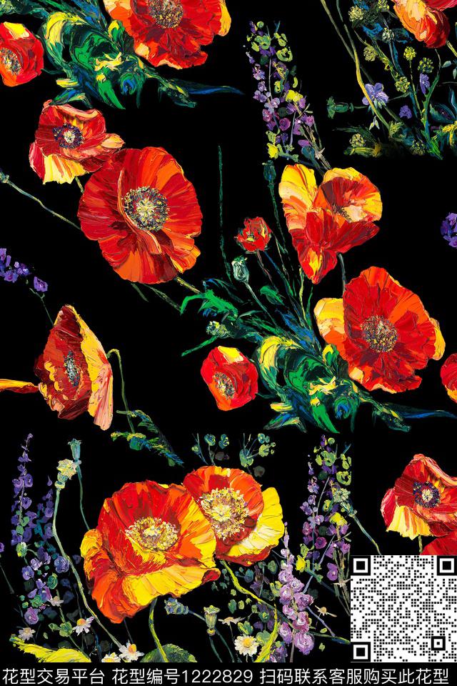 花卉肌理油画华亿平台数码印花华亿平台下载（图片编号: 1222829） - 瓦栏（Walan）