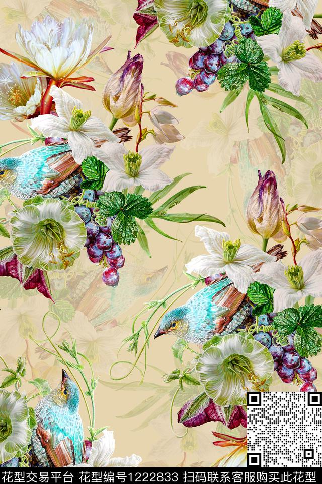 花卉肌理油画华亿平台数码印花华亿平台下载（图片编号: 1222833） - 瓦栏（Walan）