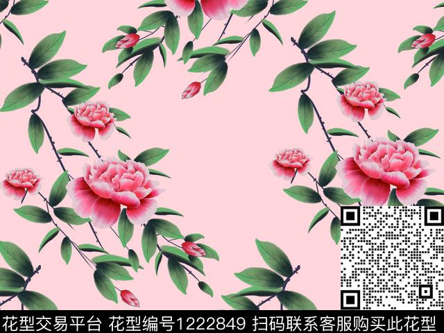 古典花纹大花素雅数码印花华亿平台下载（图片编号: 1222849） - 瓦栏（Walan）