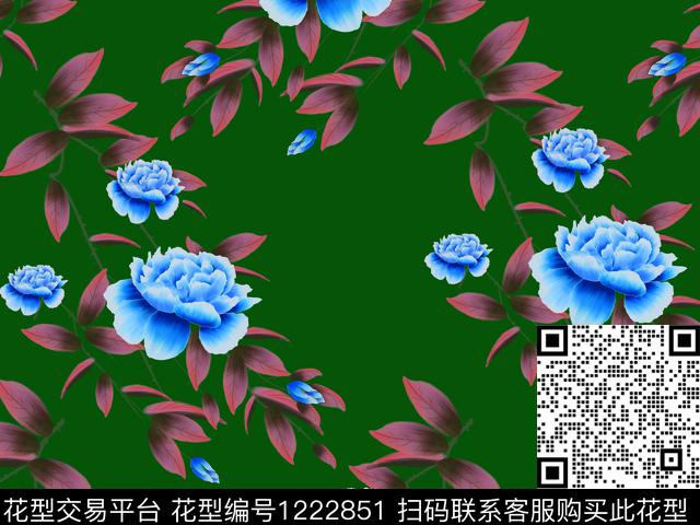 古典花纹大花素雅数码印花华亿平台下载（图片编号: 1222851） - 瓦栏（Walan）