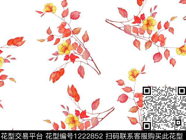 春夏华亿平台清爽底花卉水彩花卉数码印花华亿平台下载（图片编号: 1222852） - 瓦栏（Walan）