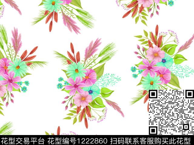 清爽底花卉满版散花麦穗数码印花华亿平台下载（图片编号: 1222860） - 瓦栏（Walan）