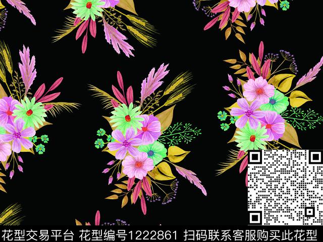 清爽底花卉满版散花麦穗数码印花华亿平台下载（图片编号: 1222861） - 瓦栏（Walan）