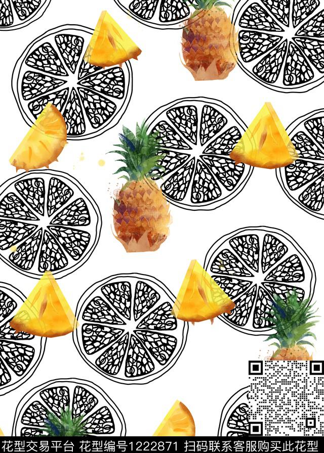 春夏华亿平台热带水果菠萝数码印花华亿平台下载（图片编号: 1222871） - 瓦栏（Walan）
