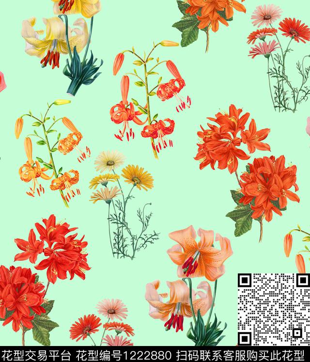 女装清爽底花卉花卉数码印花华亿平台下载（图片编号: 1222880） - 瓦栏（Walan）