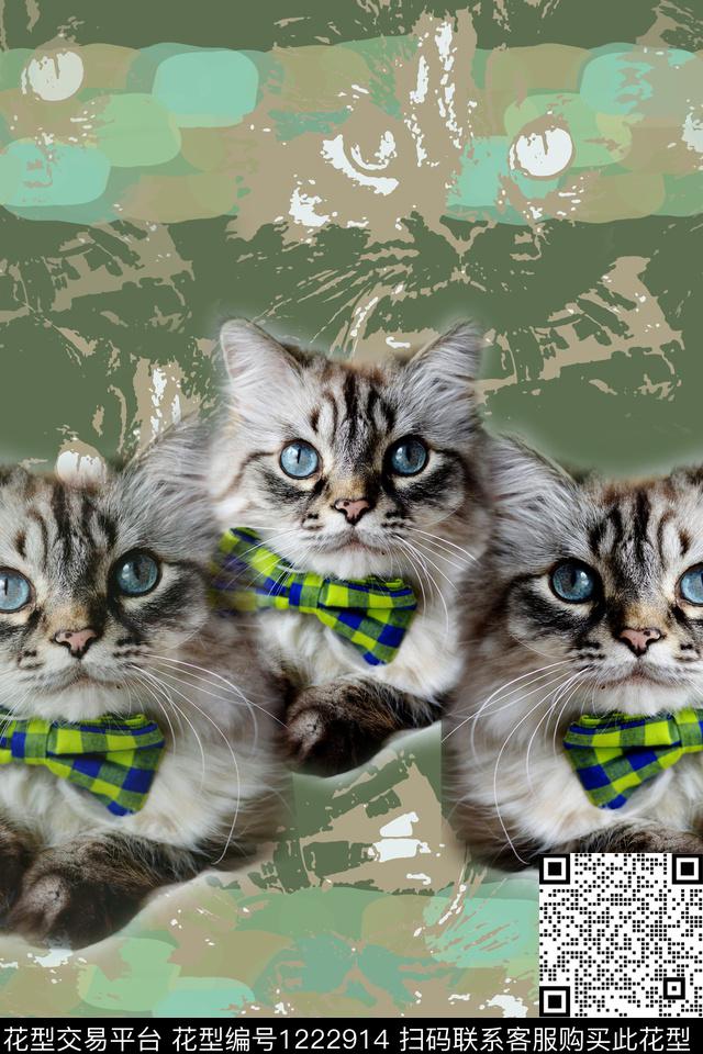 动物喵星人手绘线条笔触数码印花华亿平台下载（图片编号: 1222914） - 瓦栏（Walan）