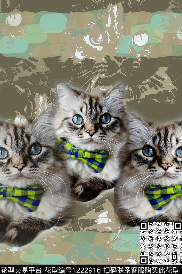 动物喵星人手绘线条笔触数码印花华亿平台下载（图片编号: 1222916） - 瓦栏（Walan）