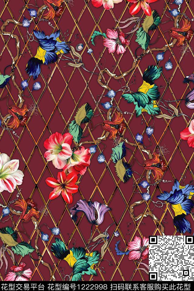 时尚手绘格子数码印花华亿平台下载（图片编号: 1222998） - 瓦栏（Walan）