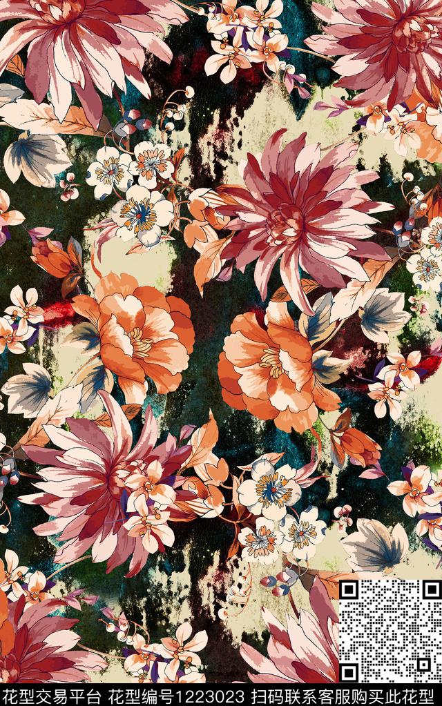 花卉手绘花卉秋冬华亿平台数码印花华亿平台下载（图片编号: 1223023） - 瓦栏（Walan）