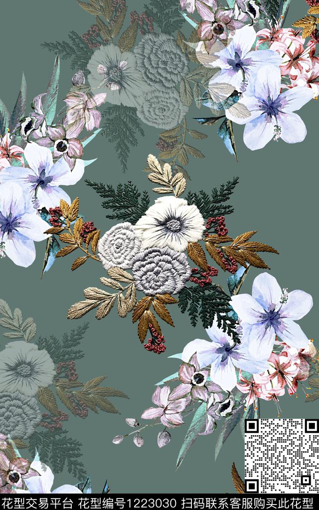 抽象花卉复古女装民族风印花渐变纹理香云纱印花数码印花华亿平台下载（图片编号: 1223030） - 瓦栏（Walan）