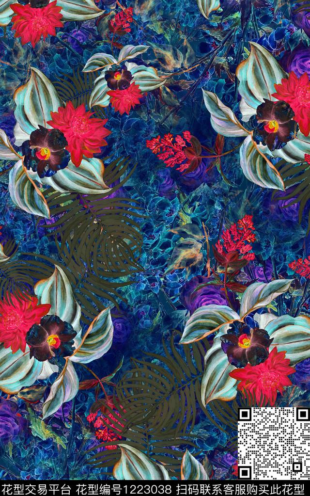 花卉手绘花卉秋冬华亿平台数码印花华亿平台下载（图片编号: 1223038） - 瓦栏（Walan）