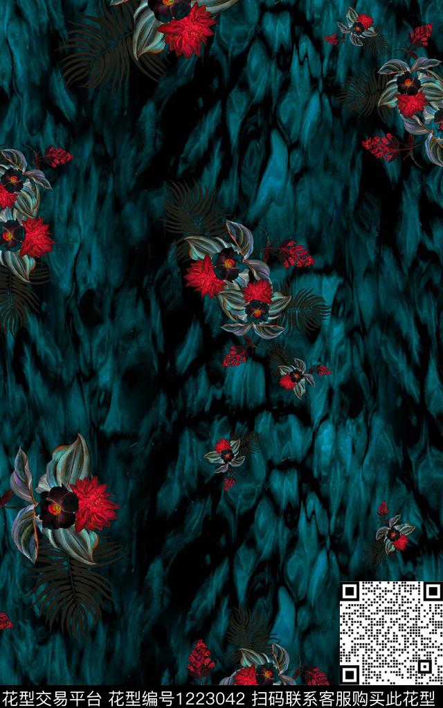 花卉手绘花卉秋冬华亿平台数码印花华亿平台下载（图片编号: 1223042） - 瓦栏（Walan）