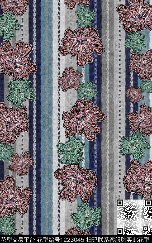 几何线条民族风数码印花华亿平台下载（图片编号: 1223045） - 瓦栏（Walan）