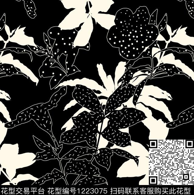 方巾花卉线条数码印花华亿平台下载（图片编号: 1223075） - 瓦栏（Walan）