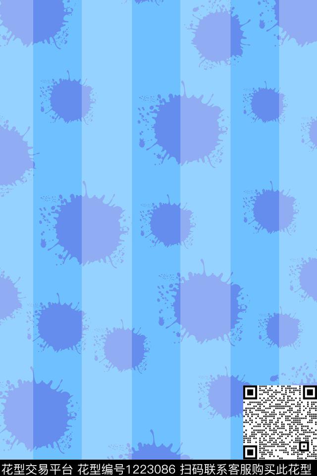 蓝色波点条纹传统印花华亿平台下载（图片编号: 1223086） - 瓦栏（Walan）