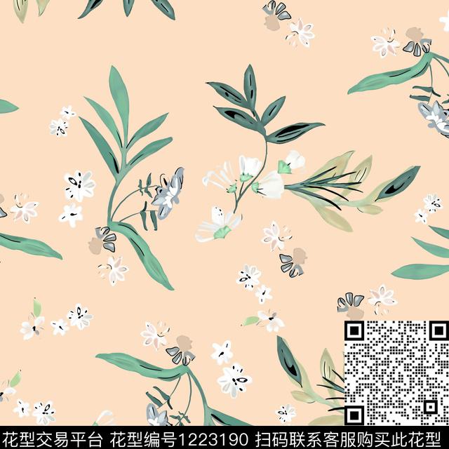 衬衫绿植树叶清爽底花卉传统印花华亿平台下载（图片编号: 1223190） - 瓦栏（Walan）