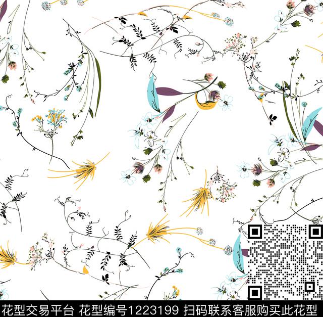 花卉小清新数码印花华亿平台下载（图片编号: 1223199） - 瓦栏（Walan）