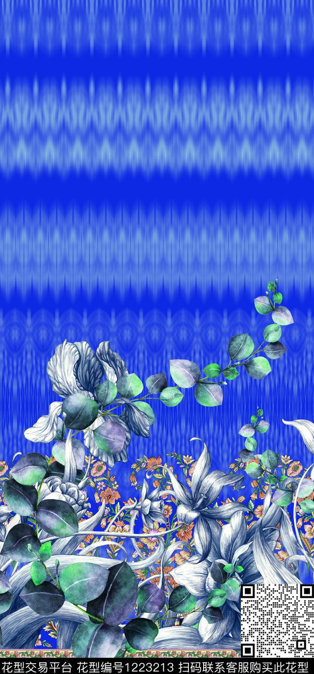 手绘花卉抽象底纹民族风下摆数码印花华亿平台下载（图片编号: 1223213） - 瓦栏（Walan）