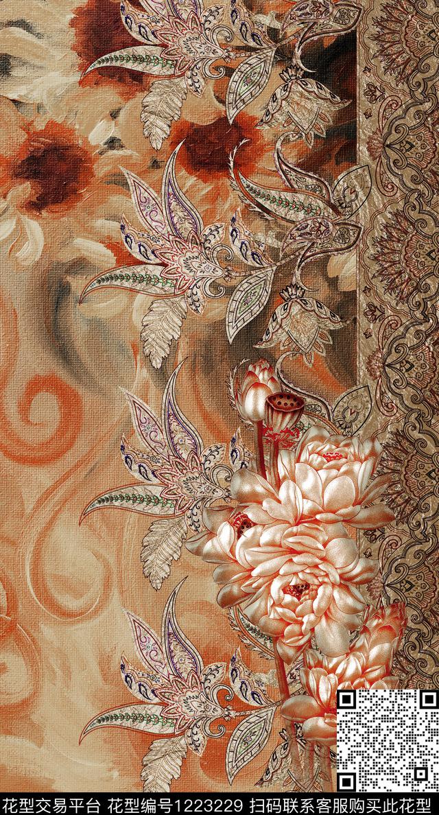 铂金定位金属花卉佩斯利数码印花华亿平台下载（图片编号: 1223229） - 瓦栏（Walan）