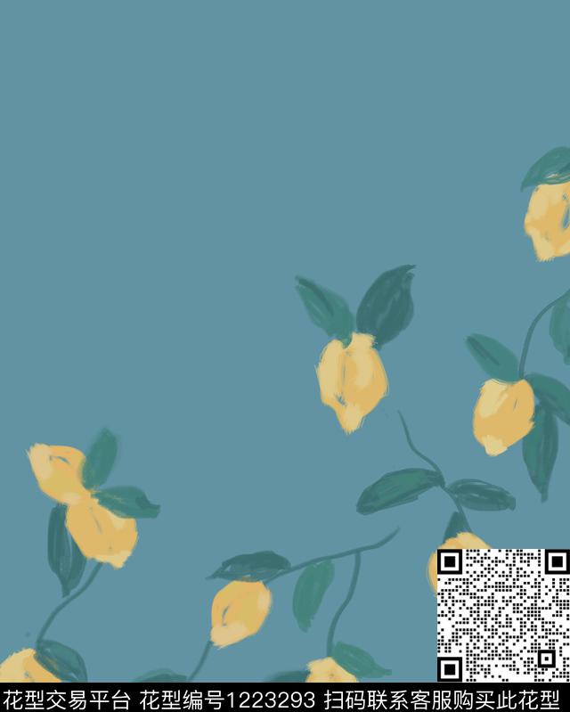 手绘大花柠檬大牌风数码印花华亿平台下载（图片编号: 1223293） - 瓦栏（Walan）