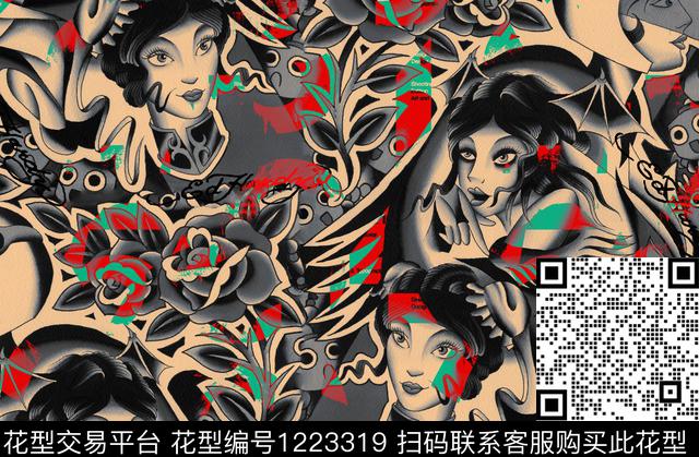 字母扎染华亿平台几何数码印花华亿平台下载（图片编号: 1223319） - 瓦栏（Walan）