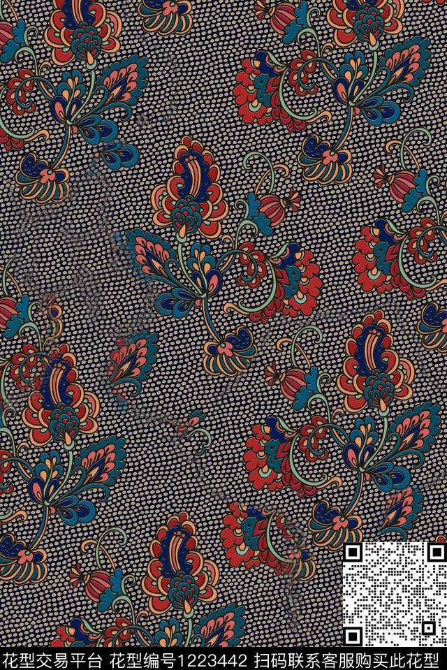 抽象花卉真丝佩斯利数码印花华亿平台下载（图片编号: 1223442） - 瓦栏（Walan）