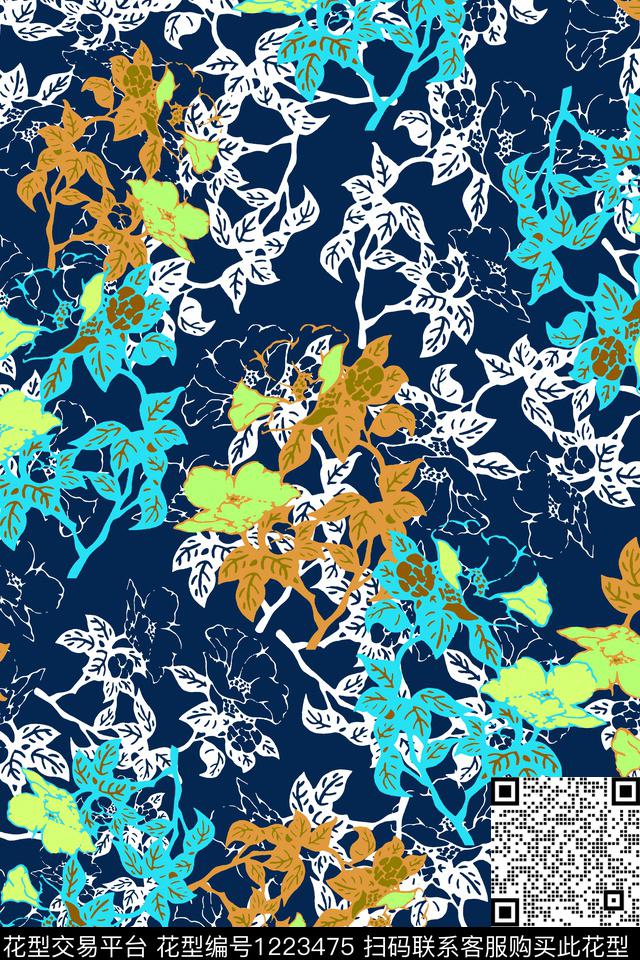 抽象花卉小碎花传统印花华亿平台下载（图片编号: 1223475） - 瓦栏（Walan）