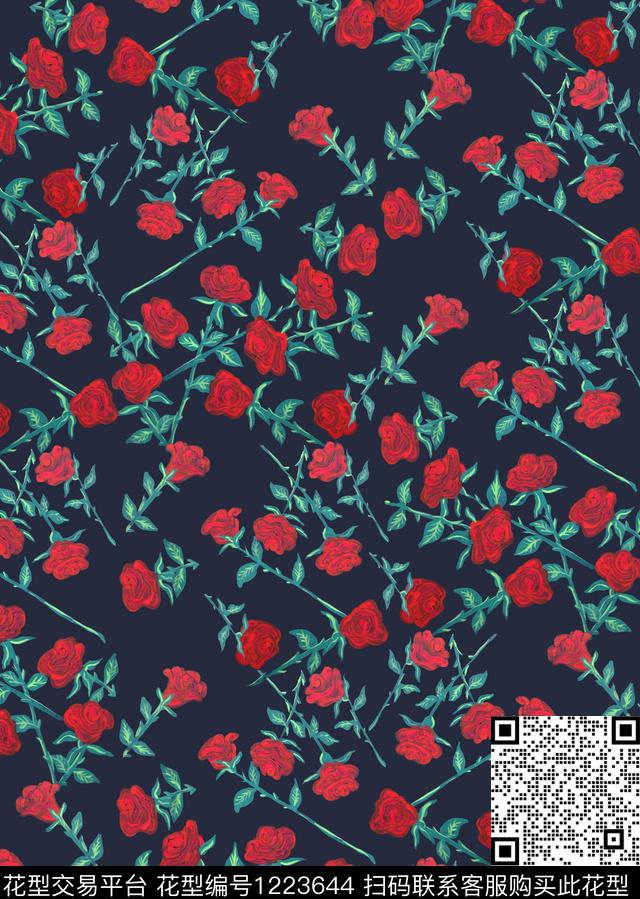 小碎花玫瑰花small数码印花华亿平台下载（图片编号: 1223644） - 瓦栏（Walan）