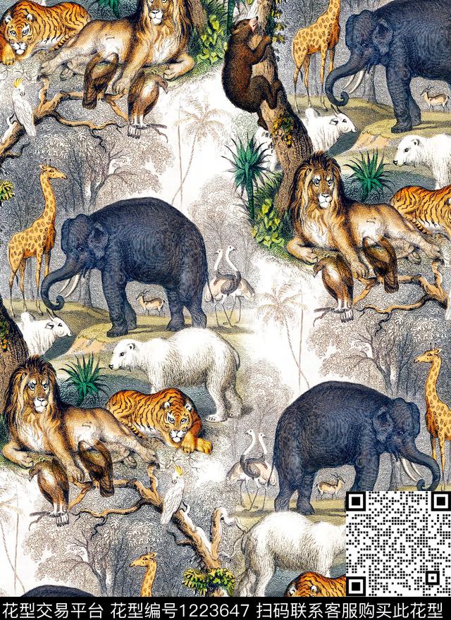 老虎狮子大象数码印花华亿平台下载（图片编号: 1223647） - 瓦栏（Walan）