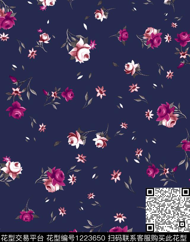 小碎花玫瑰花small数码印花华亿平台下载（图片编号: 1223650） - 瓦栏（Walan）