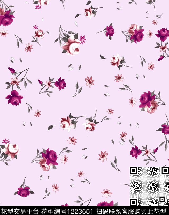 小碎花玫瑰花small数码印花华亿平台下载（图片编号: 1223651） - 瓦栏（Walan）