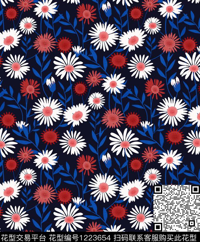 小碎花小雏菊玛格丽特传统印花华亿平台下载（图片编号: 1223654） - 瓦栏（Walan）
