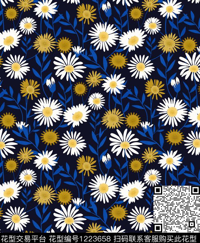 小碎花小雏菊玛格丽特传统印花华亿平台下载（图片编号: 1223658） - 瓦栏（Walan）