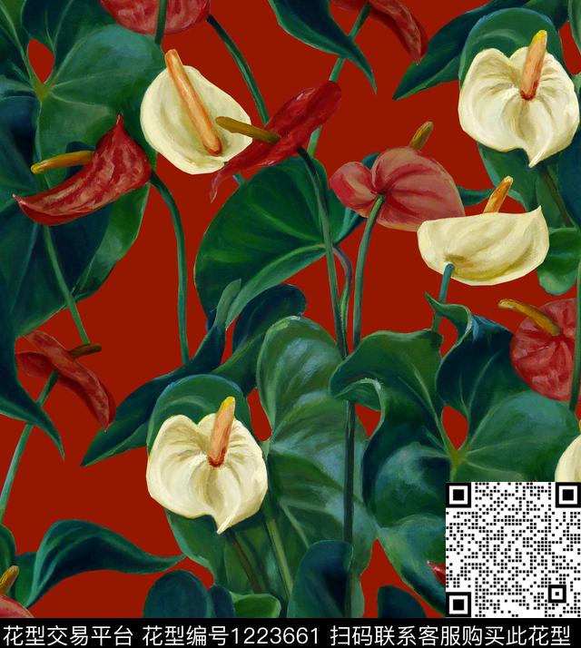 火烈鸟小碎花马蹄莲数码印花华亿平台下载（图片编号: 1223661） - 瓦栏（Walan）