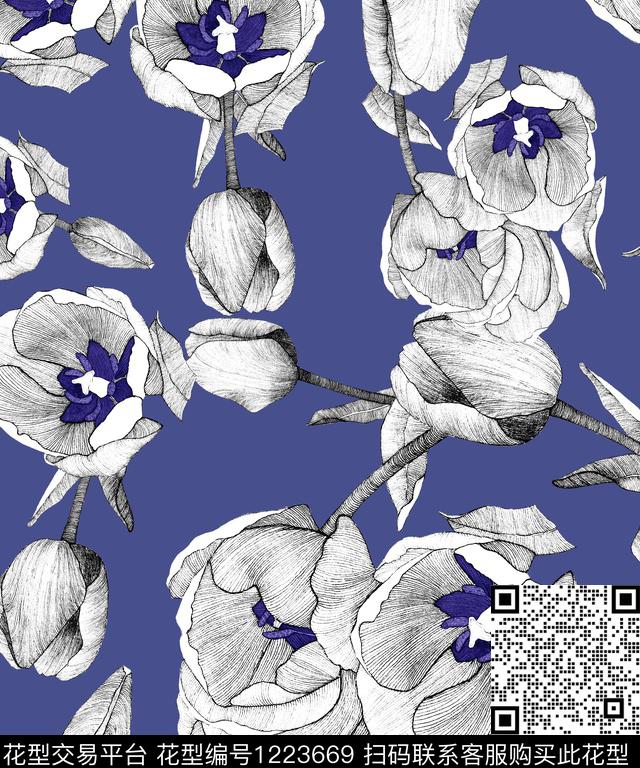 郁金香大牌风签字笔数码印花华亿平台下载（图片编号: 1223669） - 瓦栏（Walan）