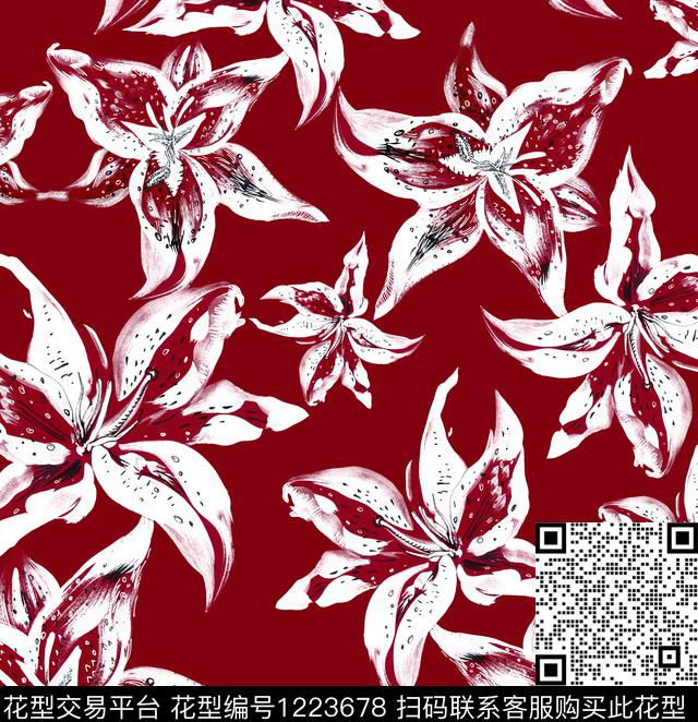 手绘花卉三色堇数码印花华亿平台下载（图片编号: 1223678） - 瓦栏（Walan）