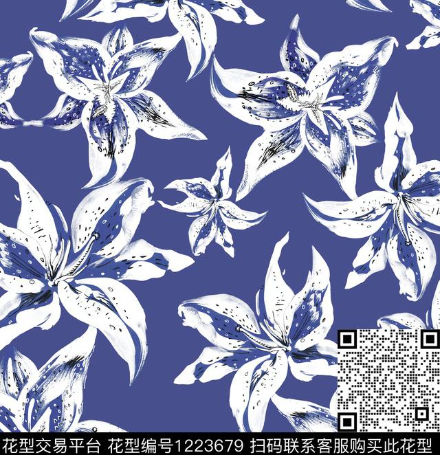 手绘玫瑰手绘花卉三色堇数码印花华亿平台下载（图片编号: 1223679） - 瓦栏（Walan）