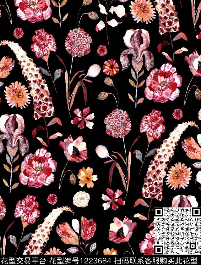 小碎花玫瑰花small数码印花华亿平台下载（图片编号: 1223684） - 瓦栏（Walan）