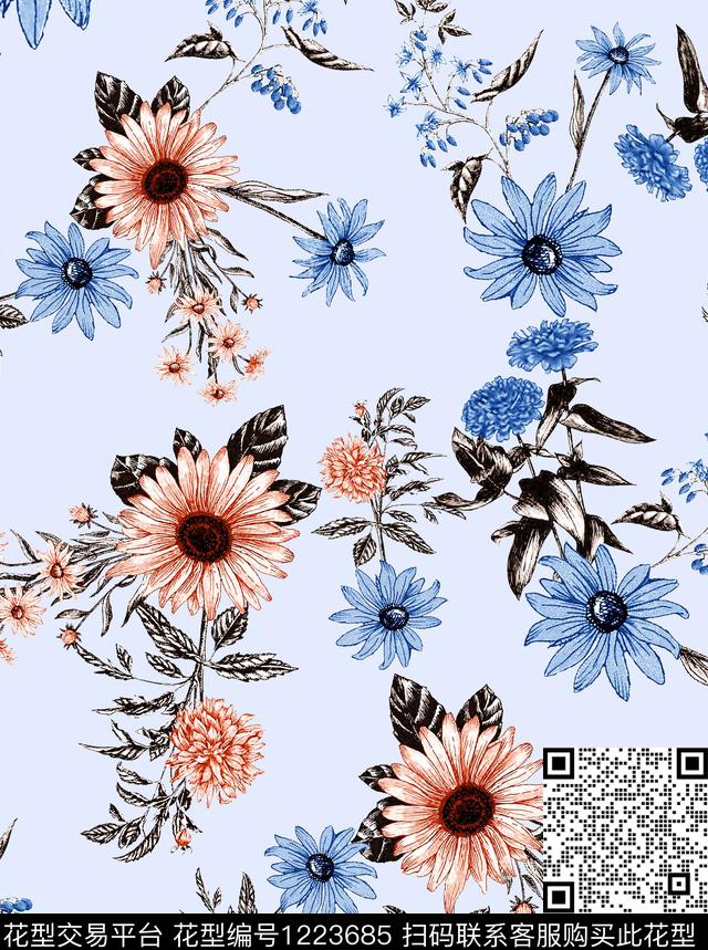 小碎花玫瑰花small数码印花华亿平台下载（图片编号: 1223685） - 瓦栏（Walan）