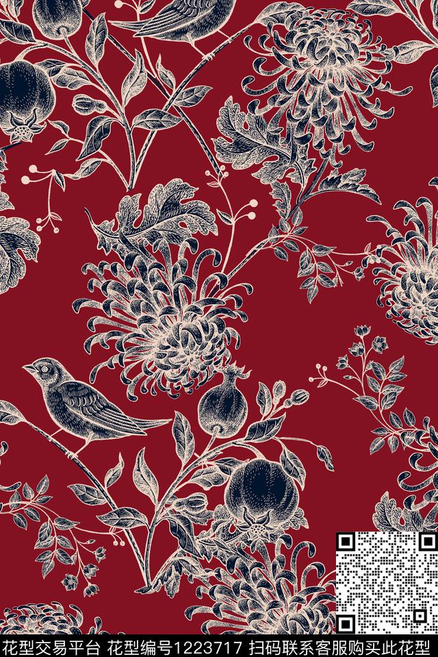 扎染华亿平台抽象花卉数码印花华亿平台下载（图片编号: 1223717） - 瓦栏（Walan）