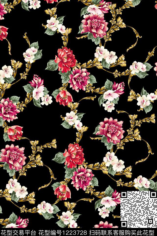 郁金香花卉牡丹数码印花华亿平台下载（图片编号: 1223728） - 瓦栏（Walan）