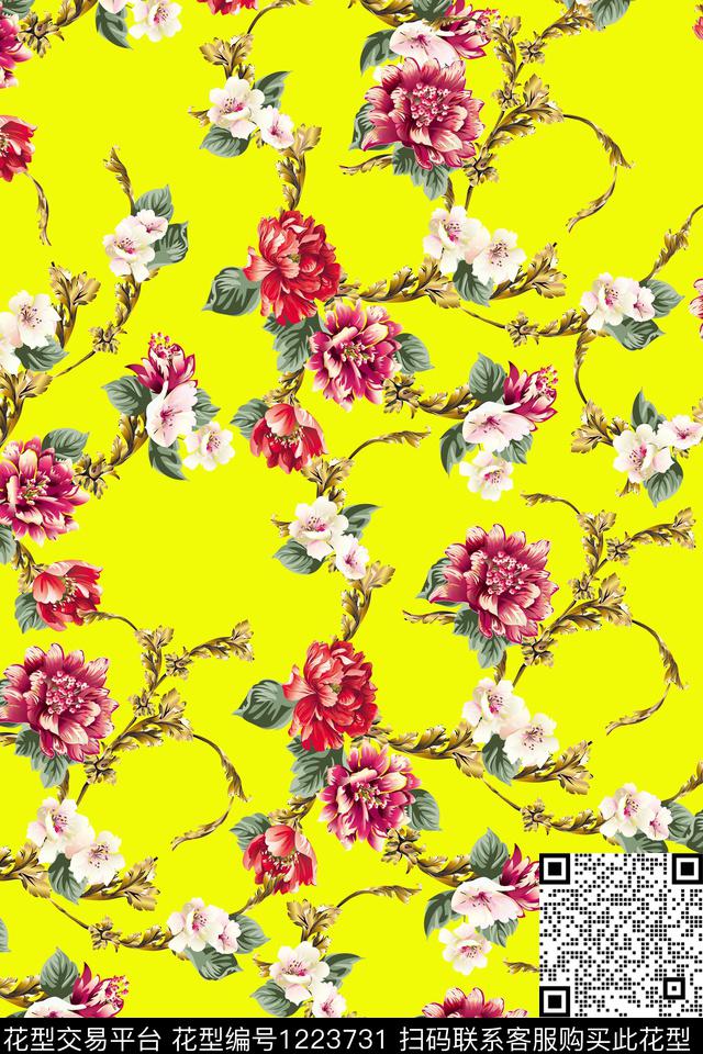 花卉牡丹欧美数码印花华亿平台下载（图片编号: 1223731） - 瓦栏（Walan）