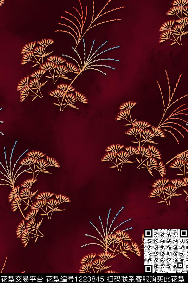 中老年朦胧底小叶子数码印花华亿平台下载（图片编号: 1223845） - 瓦栏（Walan）