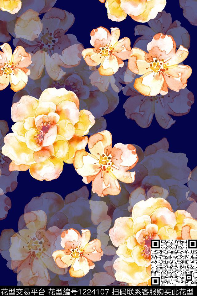 女装大花花卉数码印花华亿平台下载（图片编号: 1224107） - 瓦栏（Walan）