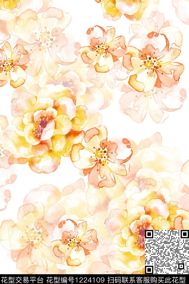 女装大花花卉数码印花华亿平台下载（图片编号: 1224109） - 瓦栏（Walan）