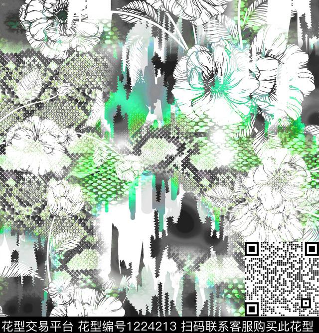 抽象花卉动物纹女装数码印花华亿平台下载（图片编号: 1224213） - 瓦栏（Walan）